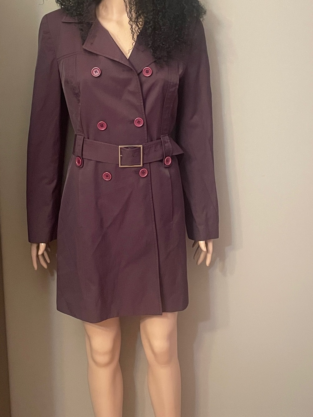 LOFT Plum Double-Breasted Trench Coat with Belt